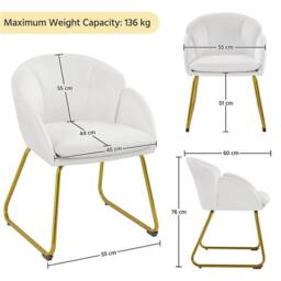 Kelvenix Flower Shape Velvet Vanity Chair white - Size: 0.6m2 - thumbnail 2
