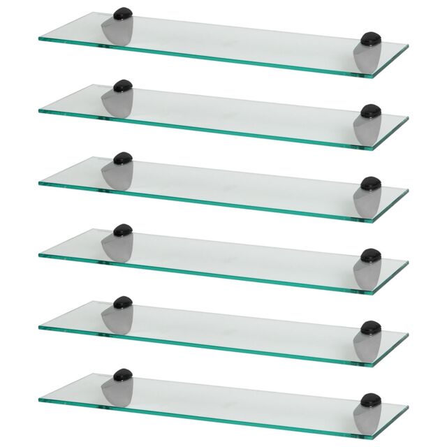 Harbour Housewares 6x Floating Glass Shelves - 60cm - Bathroom Shower Storage Display in Black - image 1