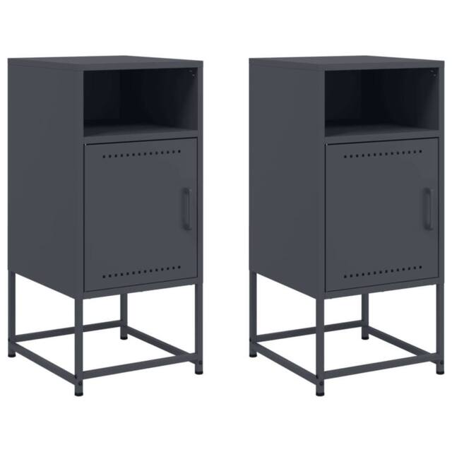 Berkfield Home Bedside Cabinets 2 pcs Anthracite 36x39x78 cm Steel in Black - Size: 36 x 39 x 78 cm - image 1