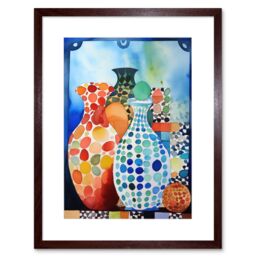 "Artery8 Wall Art Print Polka Dot Glazed Porcelain Ceramic Vases Folk Artwork Framed 9X7 Inch in Brown - Size: W7"" x H9""" - thumbnail 1