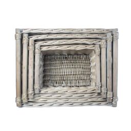 Red Hamper Wicker Set of 4 Antique Wash Wooden Handled Wicker Storage Basket in Grey - thumbnail 4