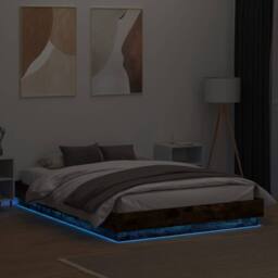 Berkfield Home Bed Frame with LED without Mattress Smoked Oak 140x200 cm in Brown - thumbnail 4