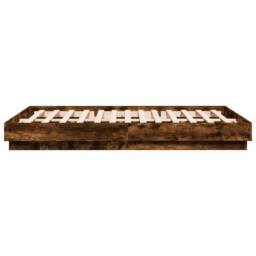 Berkfield Home Bed Frame with LED without Mattress Smoked Oak 140x200 cm in Brown - thumbnail 7
