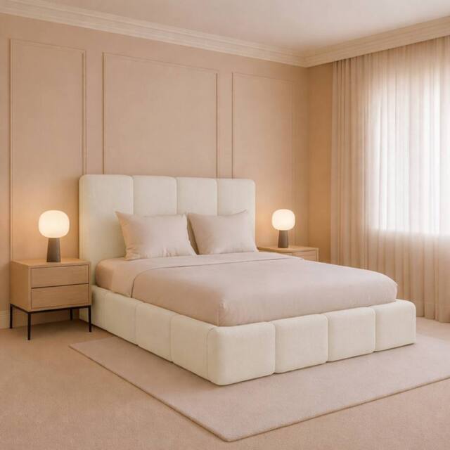 Desire Deco Monaco Plush Velvet Upholstered Bed Frame - Double, King & Super King in Cream - image 1
