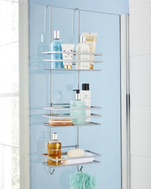 House of Home Shower Caddy 3 Tier Bathroom Storage Organiser Hanging Basket With Shelving Over The Door in Silver - image 1