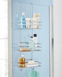 House of Home Shower Caddy 3 Tier Bathroom Storage Organiser Hanging Basket With Shelving Over The Door in Silver