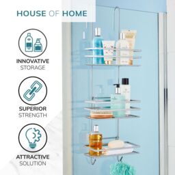 House of Home Shower Caddy 3 Tier Bathroom Storage Organiser Hanging Basket With Shelving Over The Door in Silver - thumbnail 2
