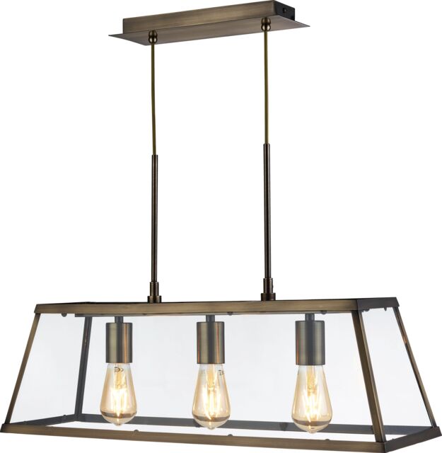 Lighting Collection 3 Light Industrial Pendant Brass Ceiling Light in Gold - image 1