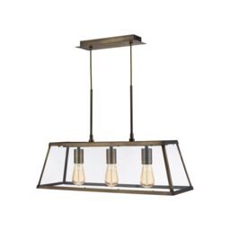 Lighting Collection 3 Light Industrial Pendant Brass Ceiling Light in Gold - thumbnail 3