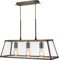 Lighting Collection 3 Light Industrial Pendant Brass Ceiling Light in Gold - thumbnail 1