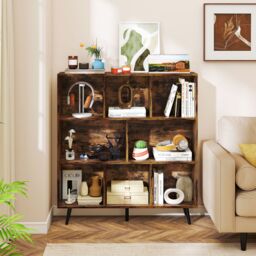 Gymax 8-Cube Bookcase Mid Century Modern Storage Organizer in Brown - thumbnail 7