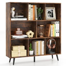 Gymax 8-Cube Bookcase Mid Century Modern Storage Organizer in Brown - thumbnail 2
