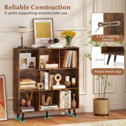 Gymax 8-Cube Bookcase Mid Century Modern Storage Organizer in Brown - thumbnail 5