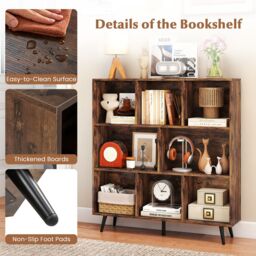 Gymax 8-Cube Bookcase Mid Century Modern Storage Organizer in Brown - thumbnail 3