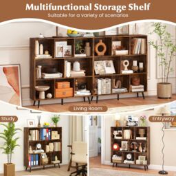 Gymax 8-Cube Bookcase Mid Century Modern Storage Organizer in Brown - thumbnail 6