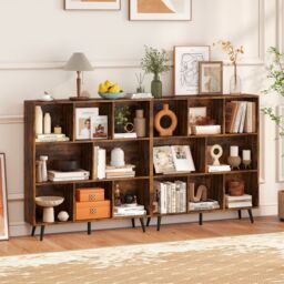 Gymax 8-Cube Bookcase Mid Century Modern Storage Organizer in Brown - thumbnail 9