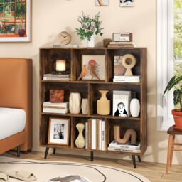 Gymax 8-Cube Bookcase Mid Century Modern Storage Organizer in Brown - thumbnail 8