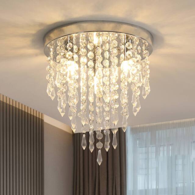 Goeco Crystal Ceiling Light, Mini Chandelier for Living Room Bedroom Hallway in Silver - image 1