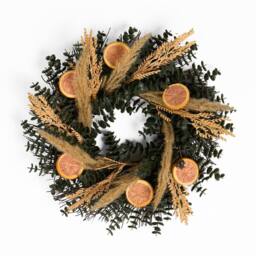 OHS Dried Orange Artificial Wreath Flower Foliage Wedding Home Decor in Green - thumbnail 2