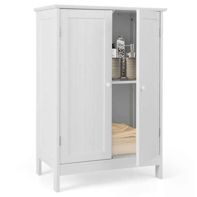 Costway Bathroom Floor Cabinet Free Standing Storage Cupboard Display Organiser in White - image 1