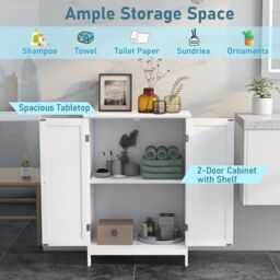 Costway Bathroom Floor Cabinet Free Standing Storage Cupboard Display Organiser in White - thumbnail 6