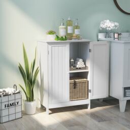 Costway Bathroom Floor Cabinet Free Standing Storage Cupboard Display Organiser in White - thumbnail 5