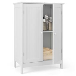 Costway Bathroom Floor Cabinet Free Standing Storage Cupboard Display Organiser in White
