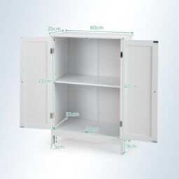 Costway Bathroom Floor Cabinet Free Standing Storage Cupboard Display Organiser in White - thumbnail 2