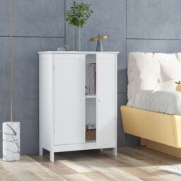 Costway Bathroom Floor Cabinet Free Standing Storage Cupboard Display Organiser in White - thumbnail 4
