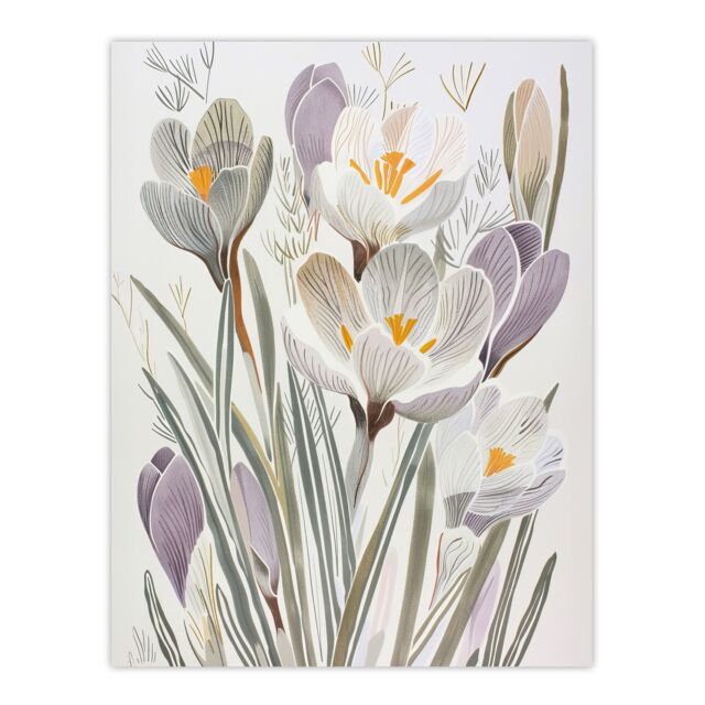"Artery8 Crocus Flowers in Bloom Artwork Pastel Bouquet Wall Art Print in White - Size: W18"" x H24""" - image 1