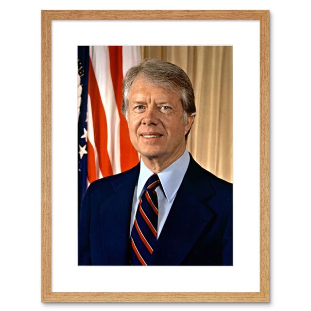 "Artery8 Wall Art Print 39th US President Jimmy Carter Official Portrait Photo Artwork Framed 9X7 Inch in Beige - Size: W7"" x H9""" - image 1