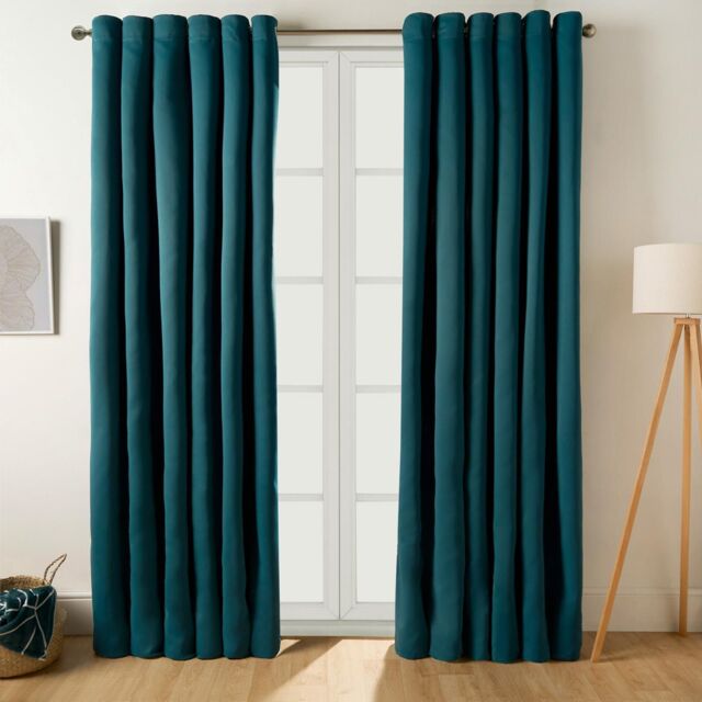 OHS Pair of Thermal Ready Made Eyelet Blackout Curtains in Teal - Size: 229 cm width x 229 cm drop - image 1