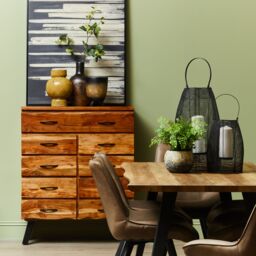 Orsina 9‑Drawer Acacia Chest, Natural Solid Acacia Wood Storage Chest with Black Metal Legs, Multi‑Drawer Dresser - thumbnail 4