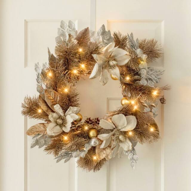 Marco Paul 40cm LED Cool & Warm White Flower Wreath in Gold - image 1