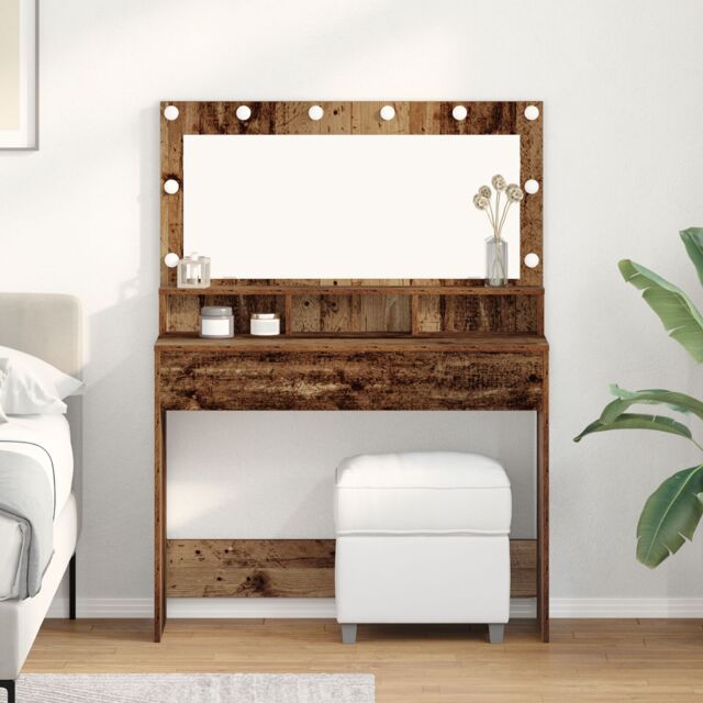 Berkfield Home Dressing Table with LED Lights - Vintage Wood - 100x41x135 cm in Brown - Size: 100 x 41 x 135 cm - image 1