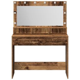 Berkfield Home Dressing Table with LED Lights - Vintage Wood - 100x41x135 cm in Brown - Size: 100 x 41 x 135 cm - thumbnail 4