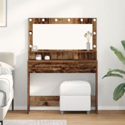 Berkfield Home Dressing Table with LED Lights - Vintage Wood - 100x41x135 cm in Brown - Size: 100 x 41 x 135 cm