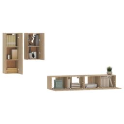 Berkfield Home 4 Piece TV Cabinet Set Sonoma Oak Engineered Wood in Brown - thumbnail 4