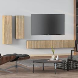 Berkfield Home 4 Piece TV Cabinet Set Sonoma Oak Engineered Wood in Brown - thumbnail 1