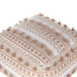 Wyld and Coco Boho Cotton Pouffe Beige 50x50x35 cm EPS Filling - Size: 50 x 50 x 35 cm - thumbnail 3