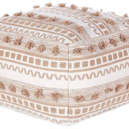 Wyld and Coco Boho Cotton Pouffe Beige 50x50x35 cm EPS Filling - Size: 50 x 50 x 35 cm - thumbnail 2