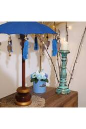 KDMD Bali Home Decor Parasol Cotton Turquoise 40cm Handcrafted in Blue - thumbnail 5