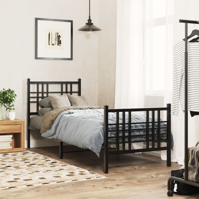 Berkfield Home Metal Bed Frame without Mattress with Footboard Black 80x200cm - Size: 80x200 cm - image 1