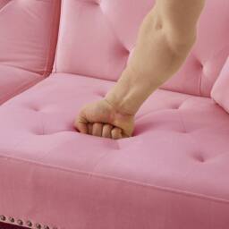 BTM Velvet 2-Seater Sofa Bed with 3-Stage Backrest & Gold Feet in Pink - Size: A - thumbnail 9
