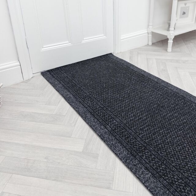 runrug Hallway Carpet Runner Rug - Hardwearing & Durable, 7mm - 'Aztec' in Black - Size: 80 cm x 360 cm - image 1
