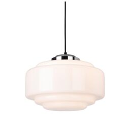 Netlighting Art Deco Pendant Light Chrome with Opal White Glass in Grey - thumbnail 1