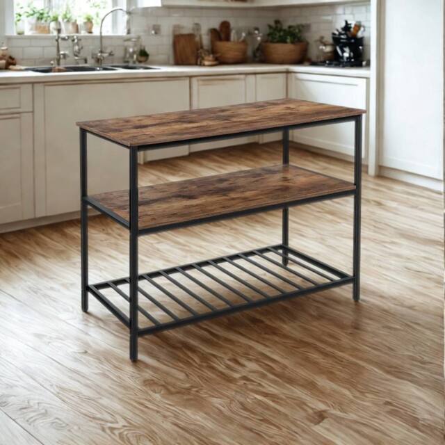 Pirlo Plush Industrial 3 Tier Kitchen Storage Island with Shelves Rustic in Brown - image 1
