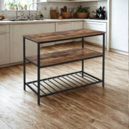 Pirlo Plush Industrial 3 Tier Kitchen Storage Island with Shelves Rustic in Brown - thumbnail 1