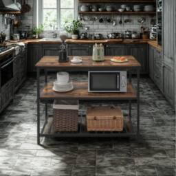 Pirlo Plush Industrial 3 Tier Kitchen Storage Island with Shelves Rustic in Brown - thumbnail 3