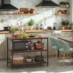 Pirlo Plush Industrial 3 Tier Kitchen Storage Island with Shelves Rustic in Brown - thumbnail 4